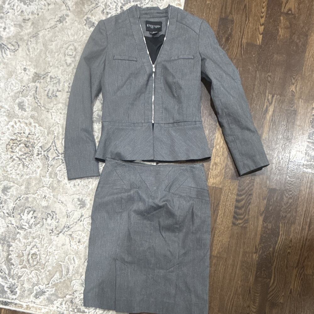 Etcetera Women's Cotton Blend Jacket and Skirt Set Size 2 Black/Grey Lined 2PC